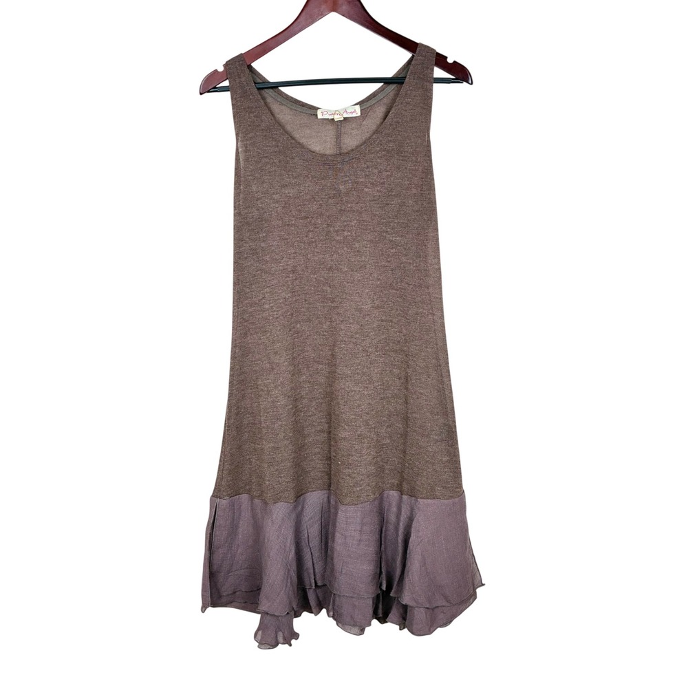 NWT Womens Dress L Linen Midi Drop Waist Cottage Minimalist Ruffle Boho Shift